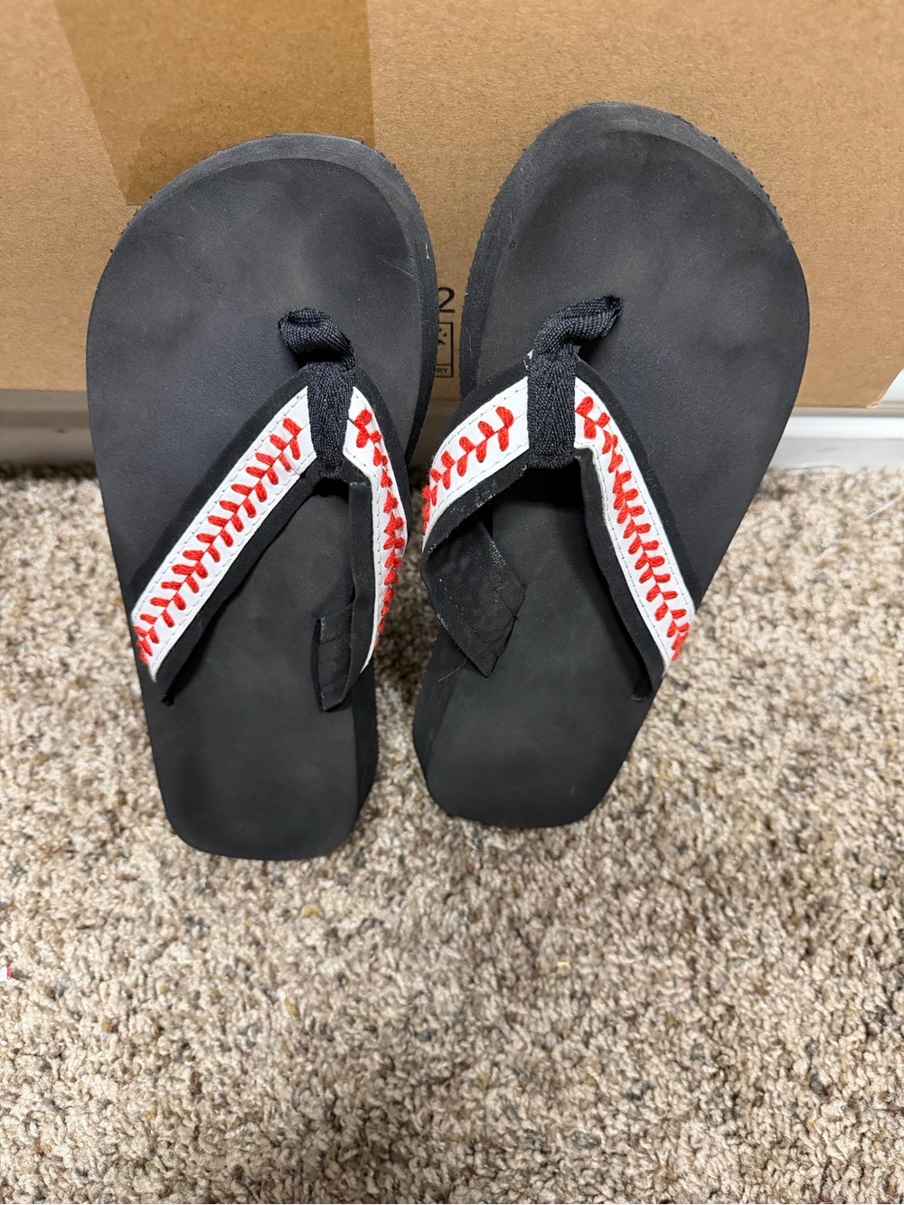 Black Flip Flops with Baseball Stitching Detail
